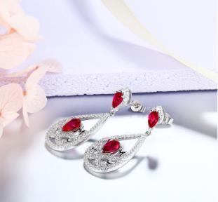 Joyería de plata de ley 925, pendientes colgantes de diamantes con piedras preciosas de Rubi para mujer, cristal rojo