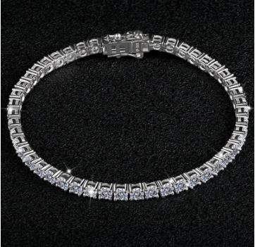 Pulsera de plata de ley 925 con piedra de mosan redonda de 2 a 5 mm para mujer.