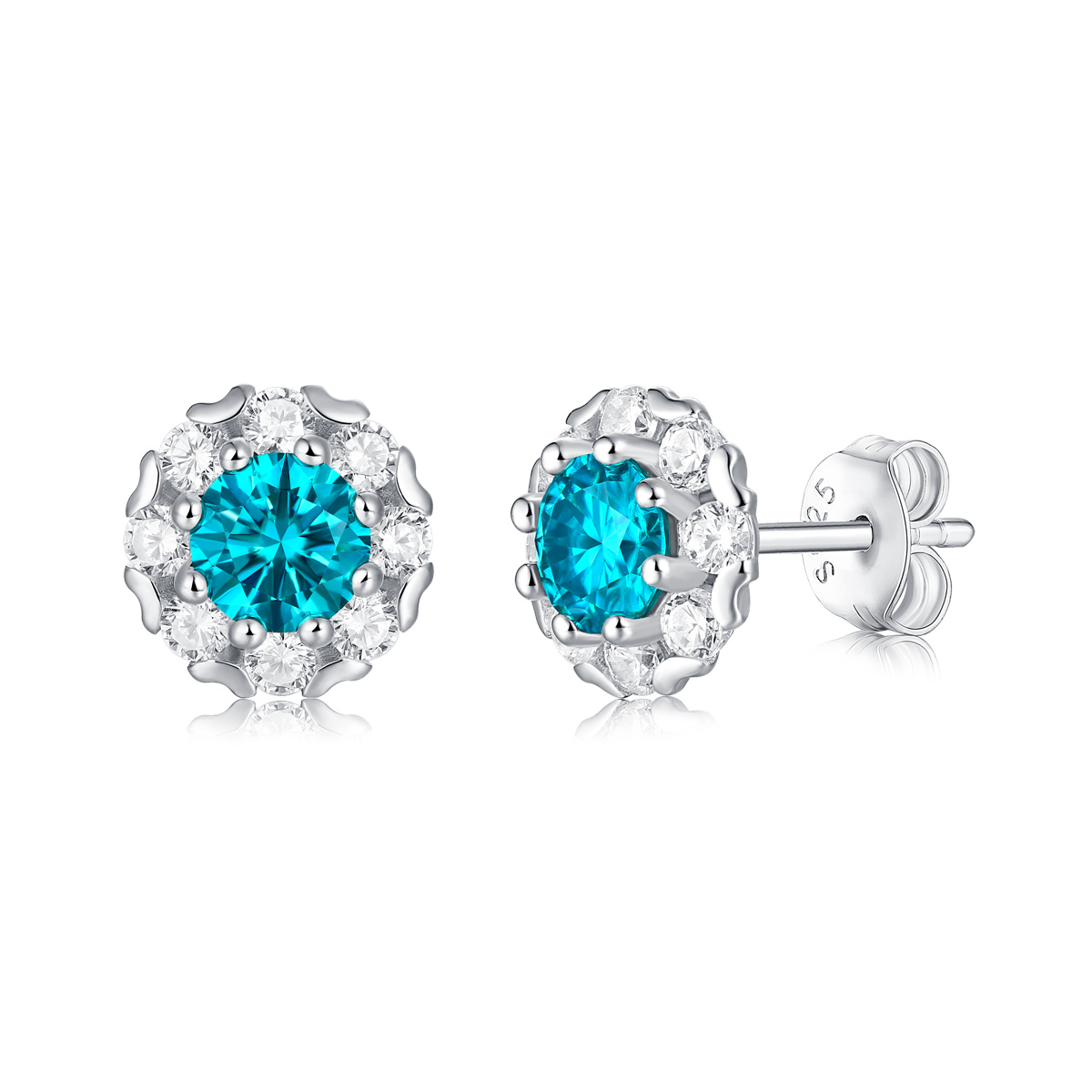 Pendientes elegantes de plata de ley 925 con gema azul