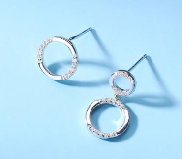 Lindos Aretes Asimétricos Doble Circular de Plata de Ley 925 Chapados en Oro