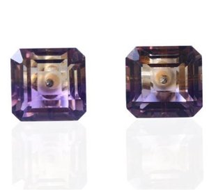 Asscher Pendientes de plata de ley 925 chapados en oro, coloridos, morados, transparentes