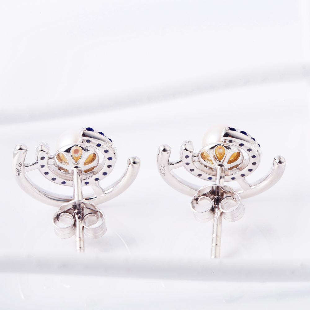 Pendientes exquisitos de perlas naturales de agua dulce 925 Joyería de plata esterlina de moda