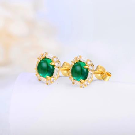 Elegantes y hermosos pendientes de mujer chapados en oro de plata de ley 925 verde