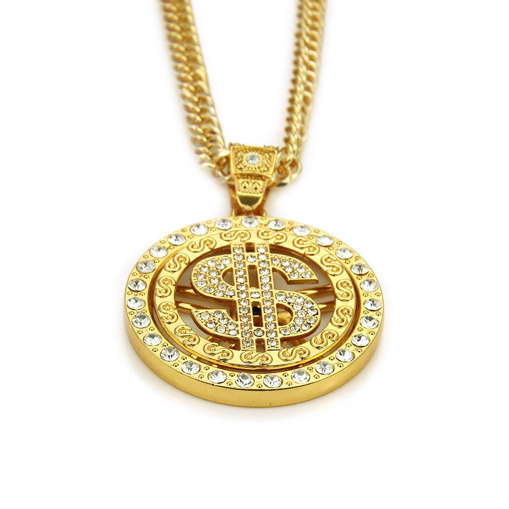 Collar con colgante de dólar de oro Hip Hop