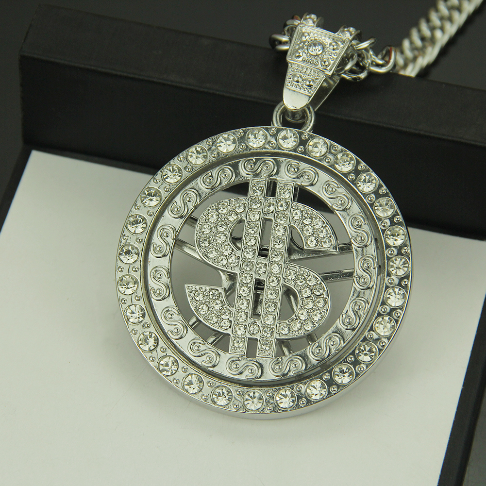 Collar con colgante de dólar de plata Hip Hop