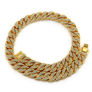 Collar de Cristal Hip Hop Colgante Cubano Chapado en Oro