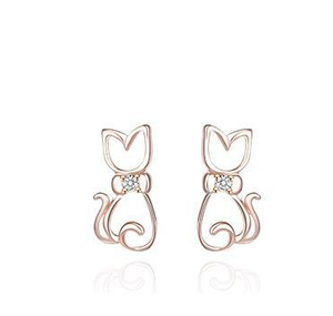 Elegantes aretes de mujer chapados en plata de ley 925 con forma de gatito