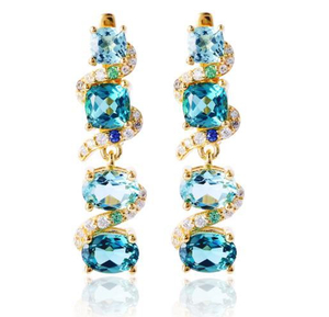 Pendientes de moda de plata de ley 925 con gema azul chapada en oro de 14 quilates