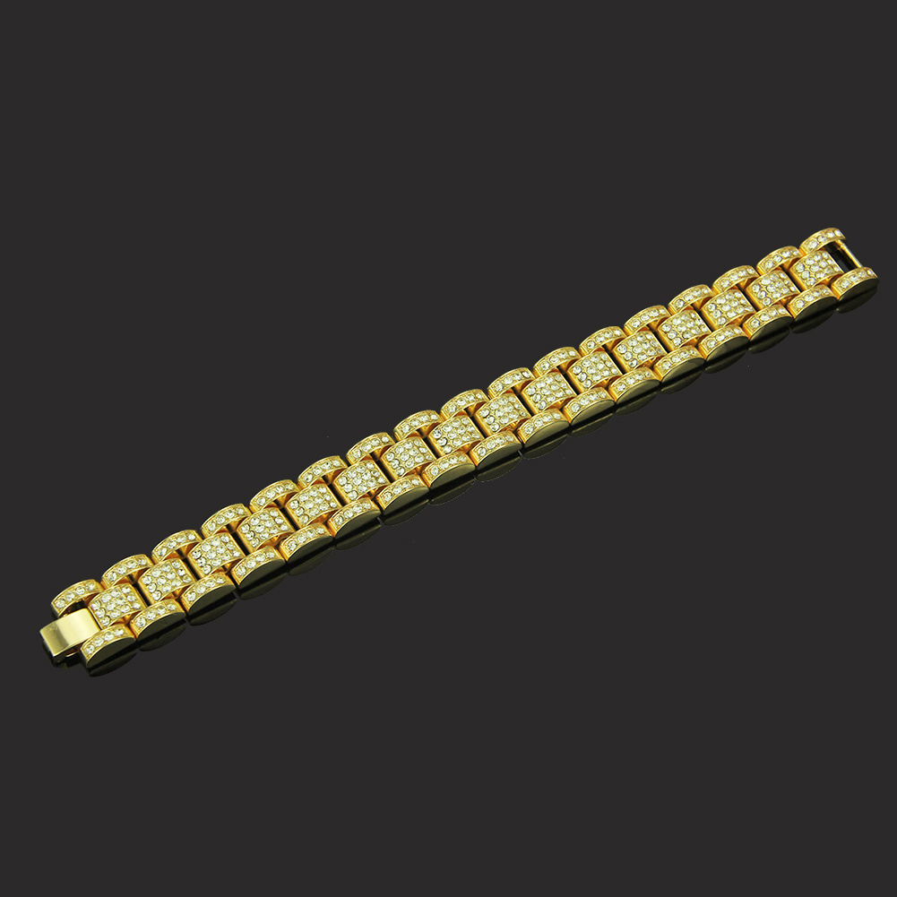 Pulsera de oro de hip hop cubano Joyería de moda de diamantes de imitación brillantes para hombres