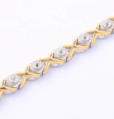 Pulsera de plata de ley con diamantes naturales joyas amarillas chapadas en oro