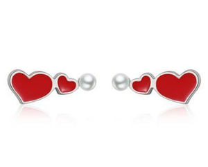 Pendientes Red Love Pendientes Personalizados de Plata de Ley 925 con baño de Oro