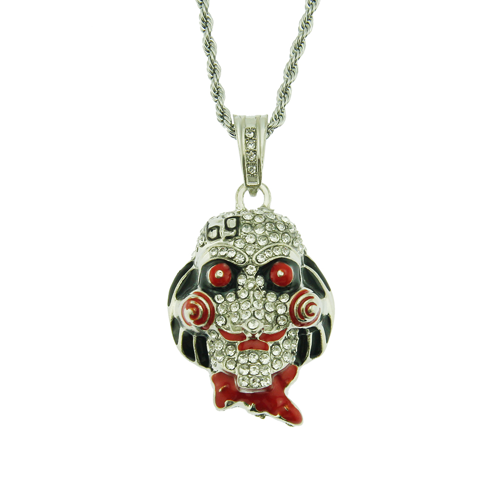 Collar de payaso de hip hop con incrustaciones de colgante de cristal