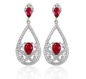 Joyería de plata de ley 925, pendientes colgantes de diamantes con piedras preciosas de Rubi para mujer, cristal rojo