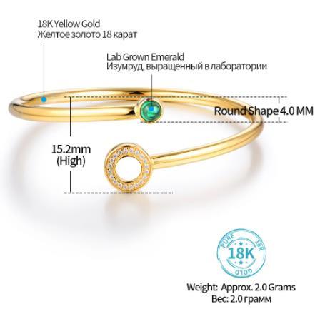 Brazalete Abuela Esmeralda Mujer Oro 18K Regalo Romántico Compromiso