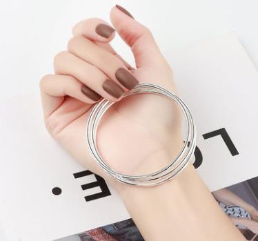 Tres pulseras combinadas, pulsera de plata maciza con incrustaciones para mujer, joyería joven