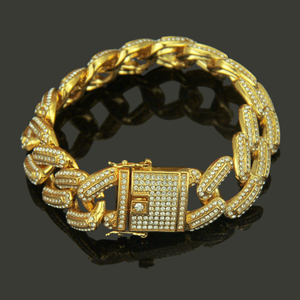 Ice Rhinestone Gold Miami Curb Cuban CZ Rapper Men's Hip Hop Jewelry Bracelet