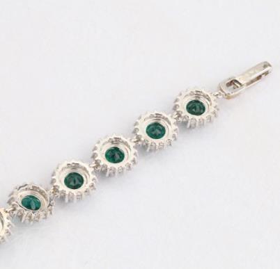 Pulsera clásica de plata esterlina 925 de moda para mujer redonda de esmeralda artificial