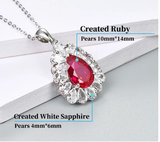 Colgante de plata esterlina con rubí rojo creado Colgante de plata con rubí rojo para mujer Colgantes de regalo