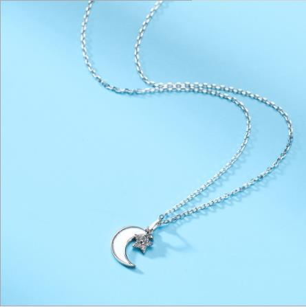 S925 collar de plata estrella luna concha joyería cadena regalo fantasía luna y estrella