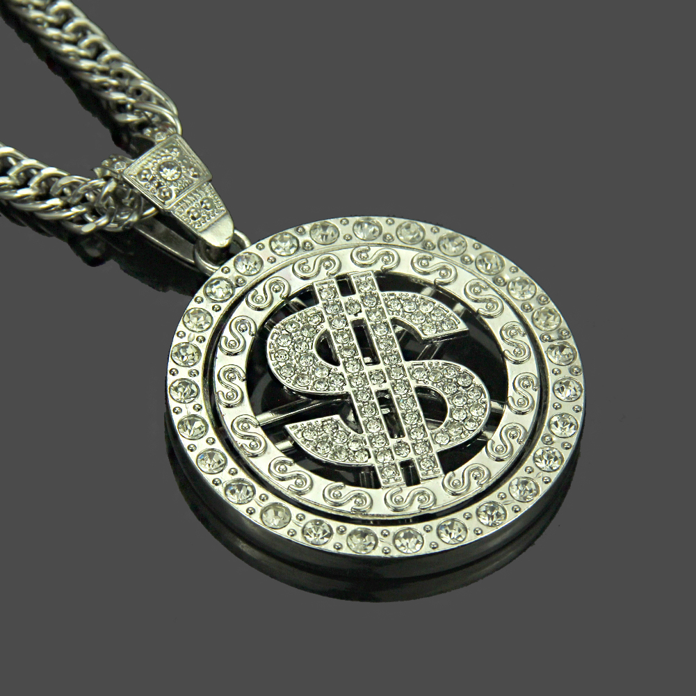 Collar con colgante de dólar de plata Hip Hop