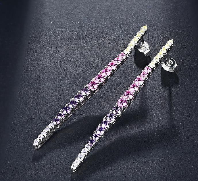 Pendientes de plata con circonitas coloridas Joyas exquisitas para mujer