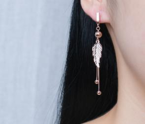 Pendientes de moda chapados en plata de ley 925 con plumas de ángel