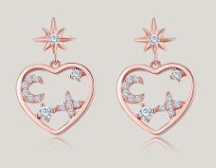 Nuevo corazón 925 pendientes de plata esterlina estrella luna pendientes decorativos