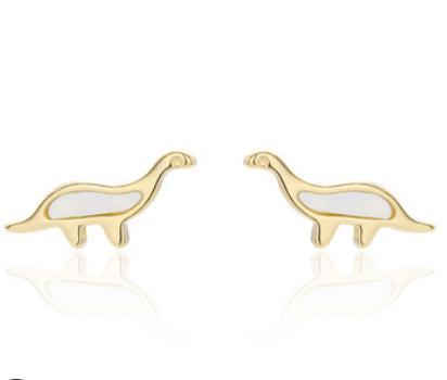 Serie de dinosaurios Pendientes lindos chapados en oro de plata esterlina 925