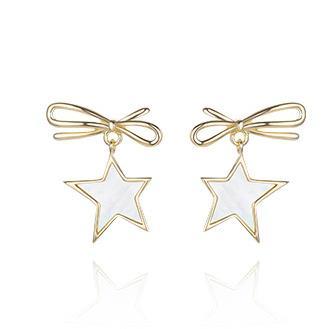 Pendientes Bow Star Pendientes de perlas para mujer chapados en plata de ley 925