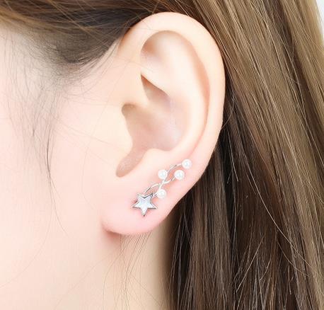 Pendientes bonitos para mujer chapados en plata de ley 925 con perlas colgantes de estrellas