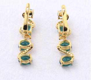 Pendientes de moda de plata de ley 925 con gema azul chapada en oro de 14 quilates