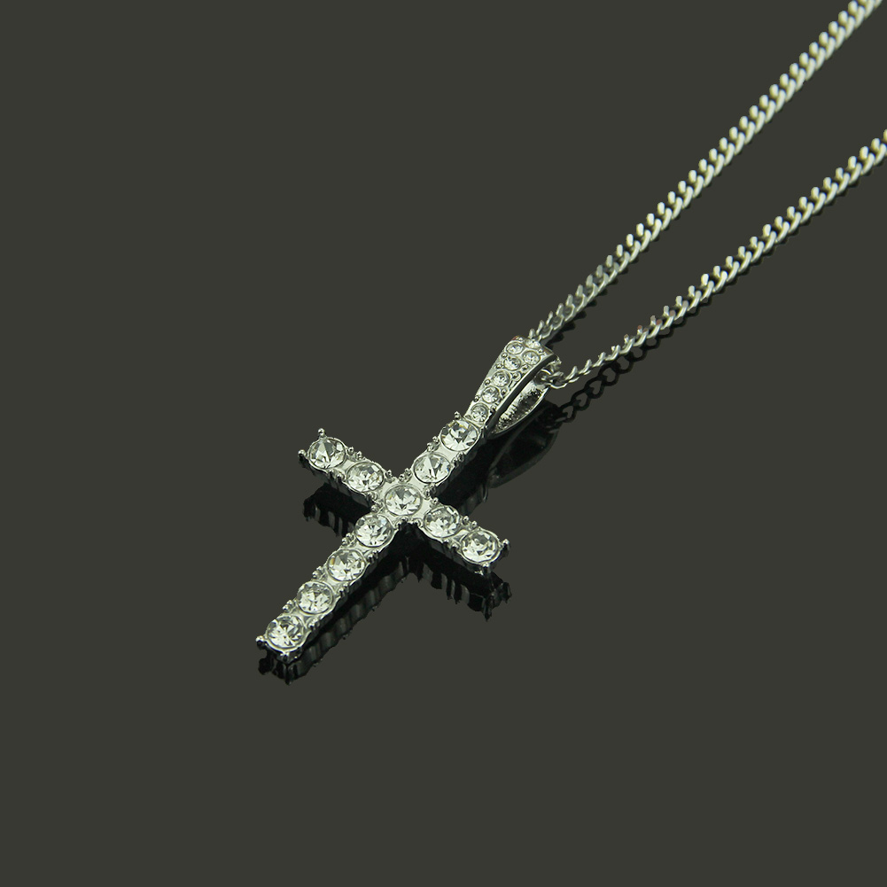 Colgante de plata Ecklace de cruz religiosa de hip hop