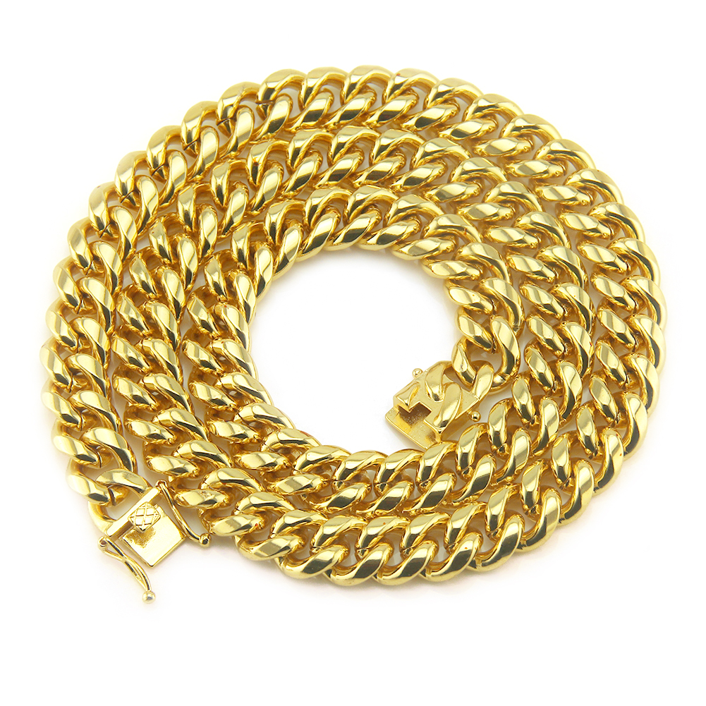 Collar de cadena cubana gruesa chapada en oro de hip hop