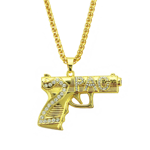 Collar de pistola y letra Hip Hop Colgante con incrustaciones de diamantes