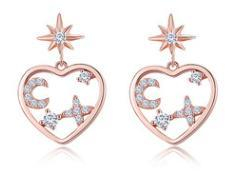 Nuevo corazón 925 pendientes de plata esterlina estrella luna pendientes decorativos