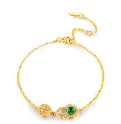 Pulsera de plata de ley 925 chapada en oro de 18 quilates con diseño de calabaza de piedra de moissanita verde