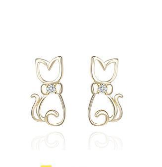 Elegantes aretes de mujer chapados en plata de ley 925 con forma de gatito