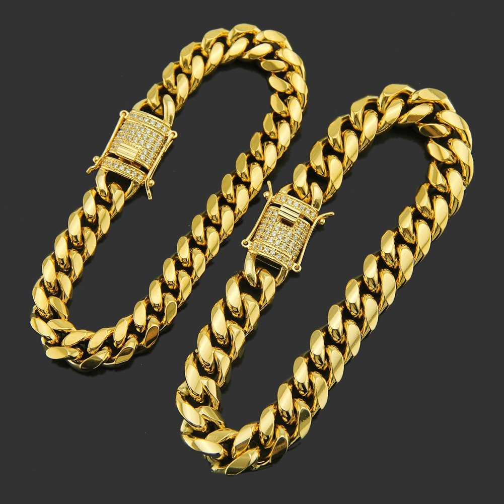 Regalo de pulsera de cadena de hombre de moda de acero inoxidable chapado en oro personalizado