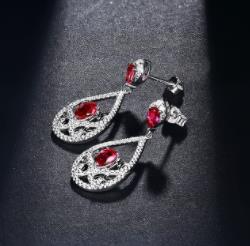 Joyería de plata de ley 925, pendientes colgantes de diamantes con piedras preciosas de Rubi para mujer, cristal rojo