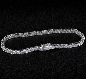 Pulsera de plata de ley 925 con piedra de mosan redonda de 2 a 5 mm para mujer.