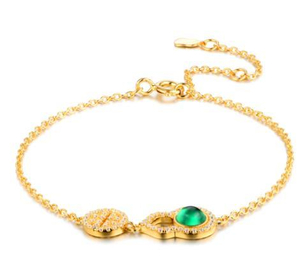 Pulsera de plata de ley 925 chapada en oro de 18 quilates con diseño de calabaza de piedra de moissanita verde