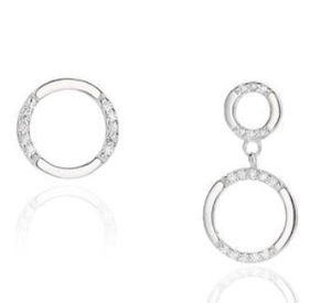 Lindos Aretes Asimétricos Doble Circular de Plata de Ley 925 Chapados en Oro