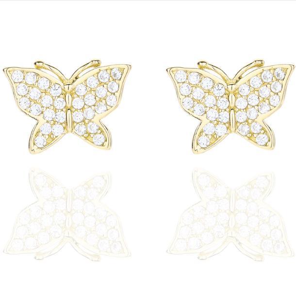 Moissanite Butterfly 925 Pendientes lindos de mujer chapados en plata esterlina