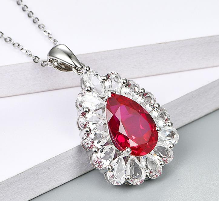 Colgante de plata esterlina con rubí rojo creado Colgante de plata con rubí rojo para mujer Colgantes de regalo