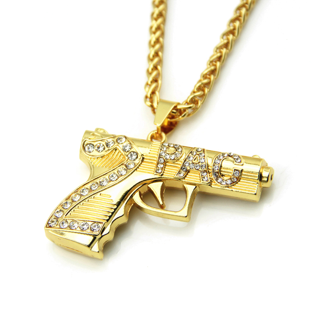 Collar de pistola y letra Hip Hop Colgante con incrustaciones de diamantes