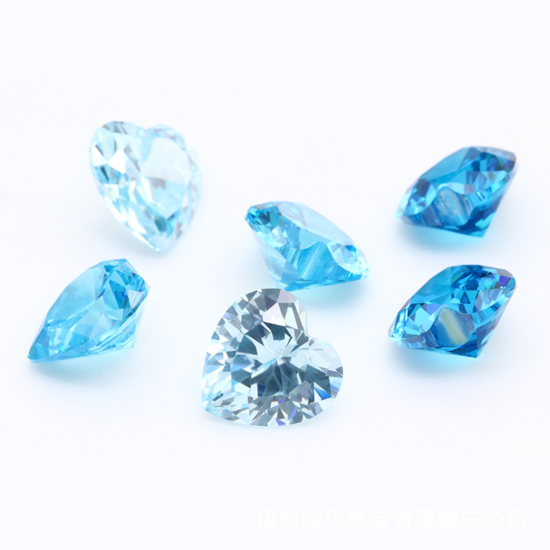 Venta al por mayor de fábrica 3A Blue Heart Cut Cubic Zirconia