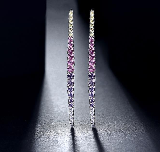 Pendientes de plata con circonitas coloridas Joyas exquisitas para mujer