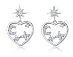 Nuevo corazón 925 pendientes de plata esterlina estrella luna pendientes decorativos