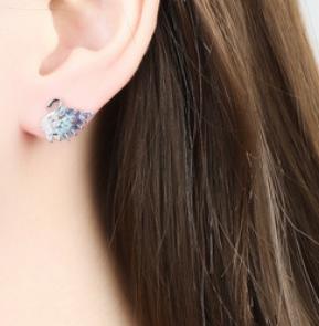 Gem Blue Sky Goose Pendientes lindos de plata de ley 925 chapados en oro