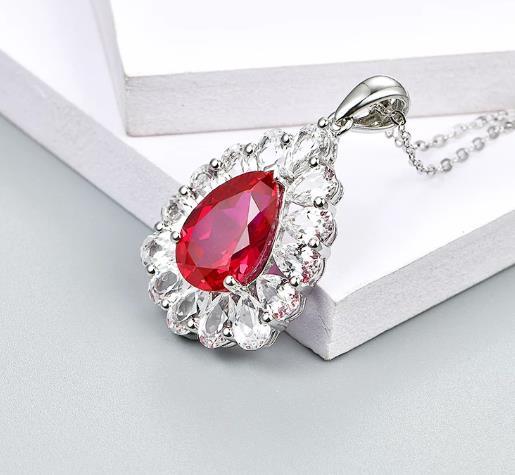 Colgante de plata esterlina con rubí rojo creado Colgante de plata con rubí rojo para mujer Colgantes de regalo